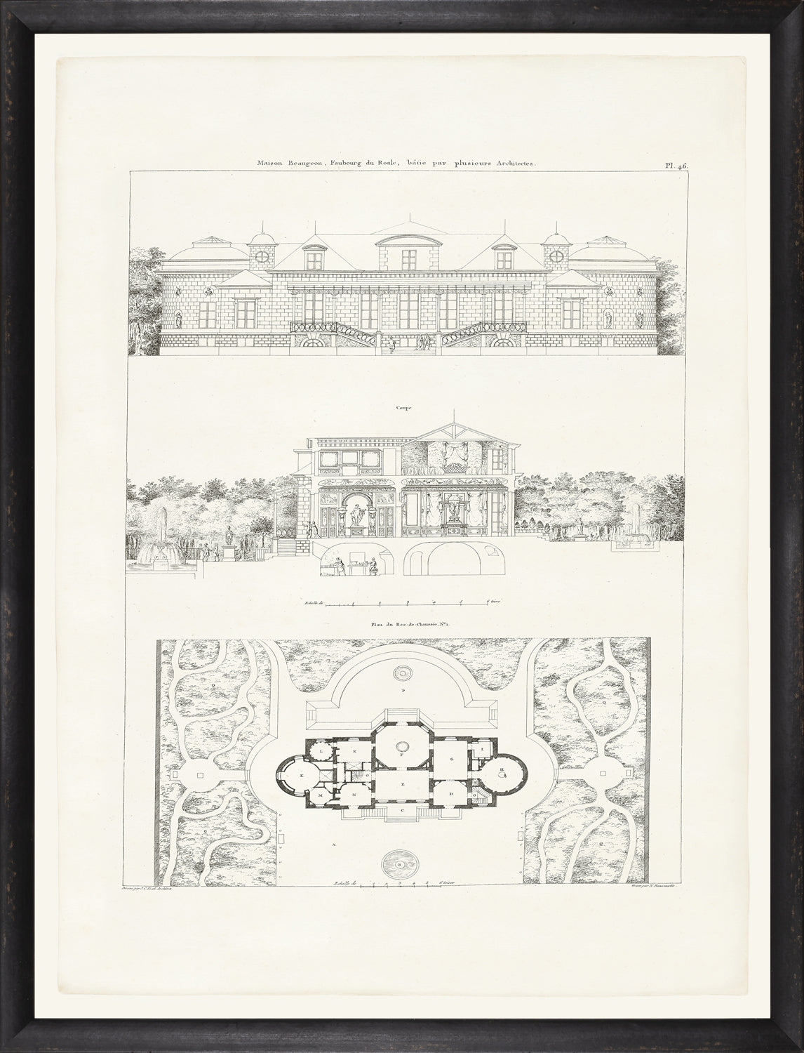 Parisienne Plan IV Circa 1745-1810 wall art featuring architectural drawings in black and white.