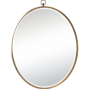 Azam mirror featuring a round shape with a sleek bronze frame and a decorative hook.