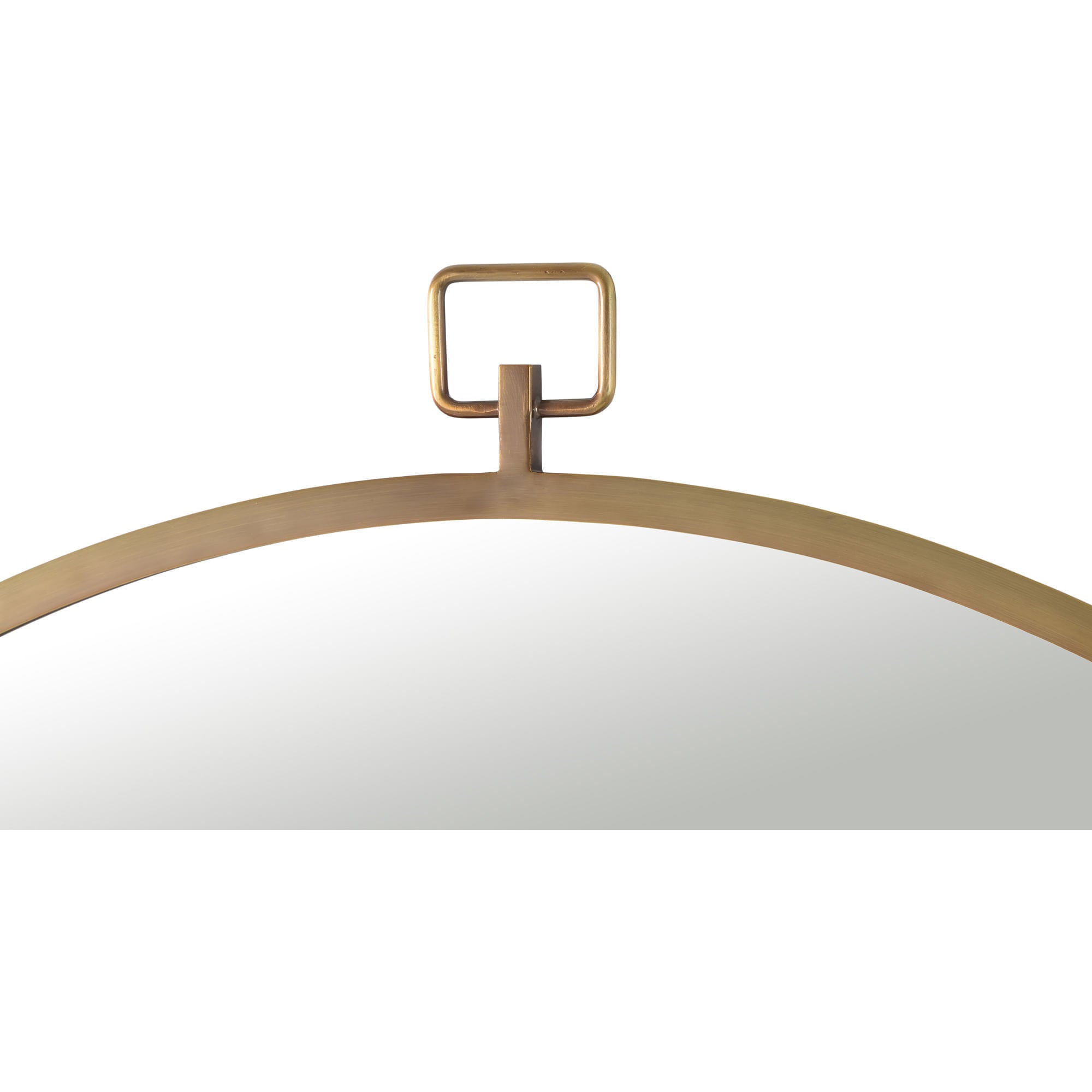 Close-up view of Azam mirror's top, showcasing the decorative hook and bronze frame.