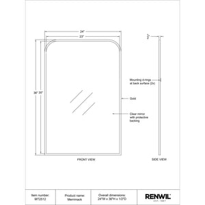 Diagram of Merrimack mirror showing front and side views with dimensions and details.