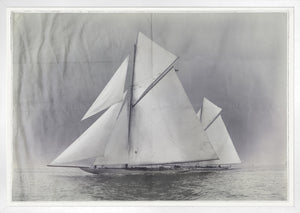 Indigo Stained – Yachts Constitution & Columbia — figurative fine art print in cool tones at Laurie Yapp Home