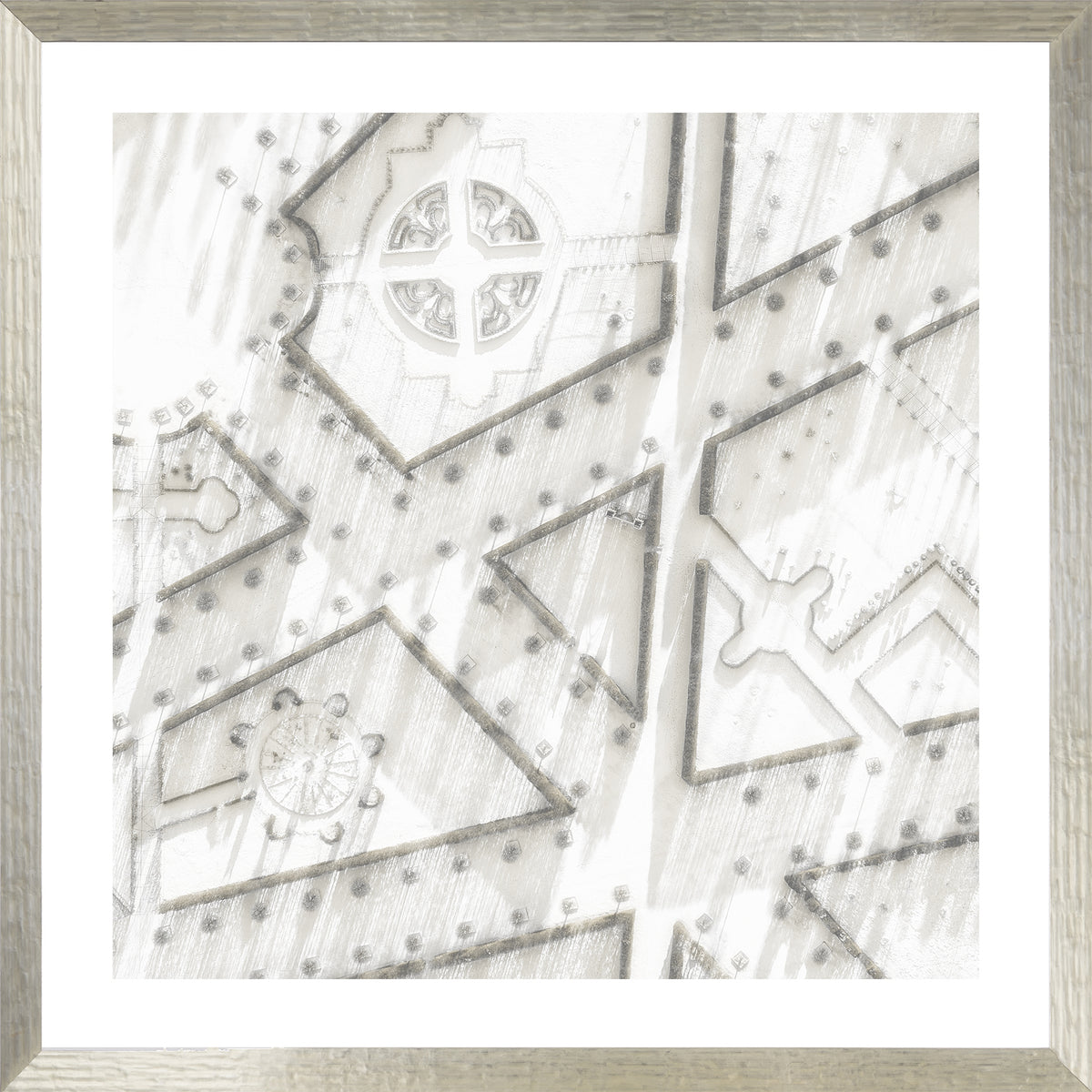 Rundale Palace III wall art featuring a detailed aerial view in soft gray tones.