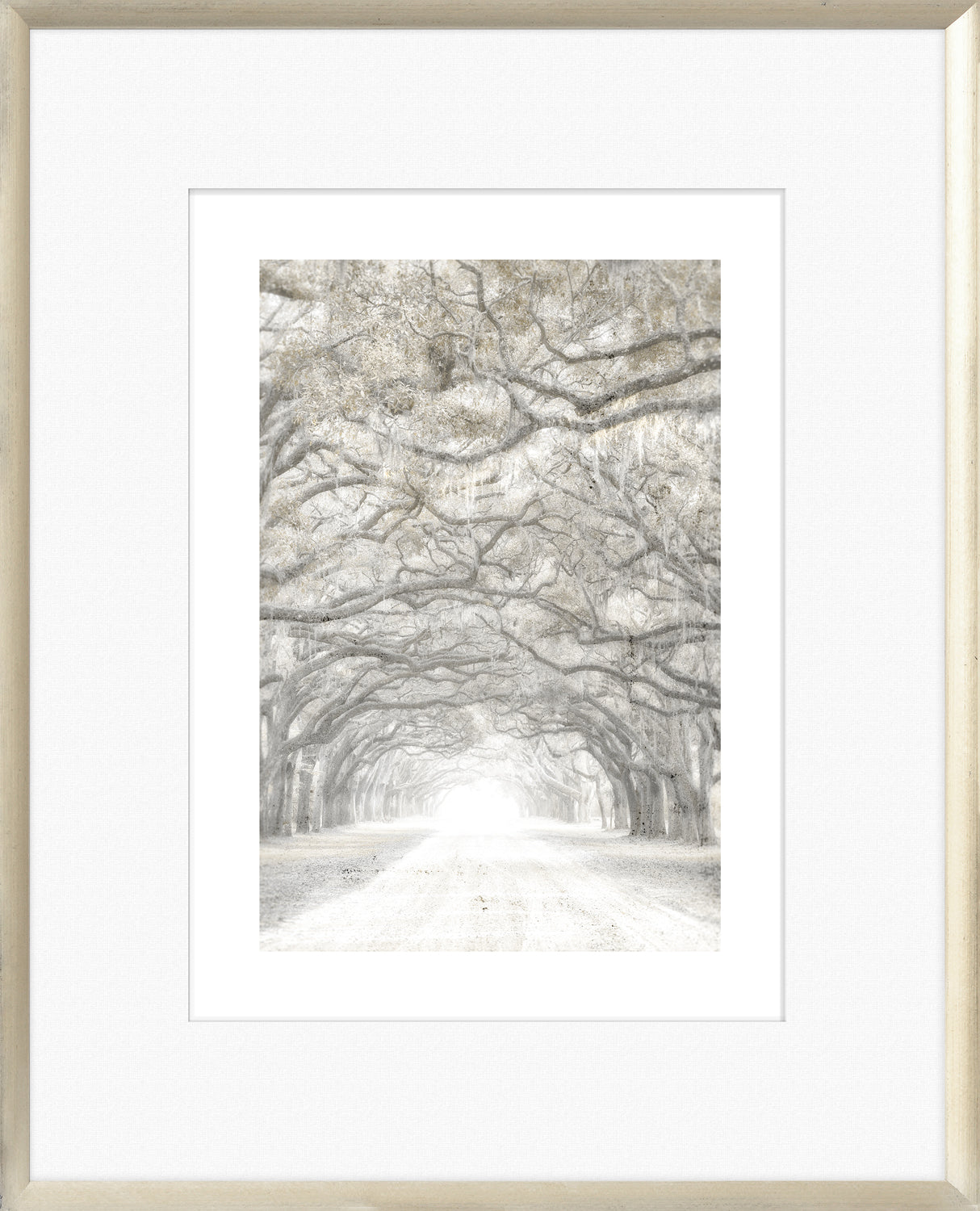 Taupe Aspect VIII wall art featuring a serene tree-lined path in muted tones.