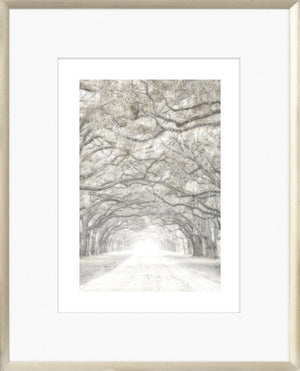 Taupe Aspect VIII wall art featuring a serene tree-lined path in muted tones.
