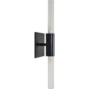 Lina wall sconce featuring a sleek black base and frosted glass tube.