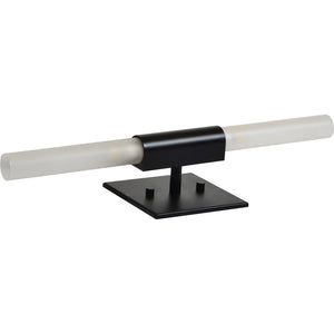 Lina wall sconce displayed at an angle, showcasing the black base and frosted glass tubes.
