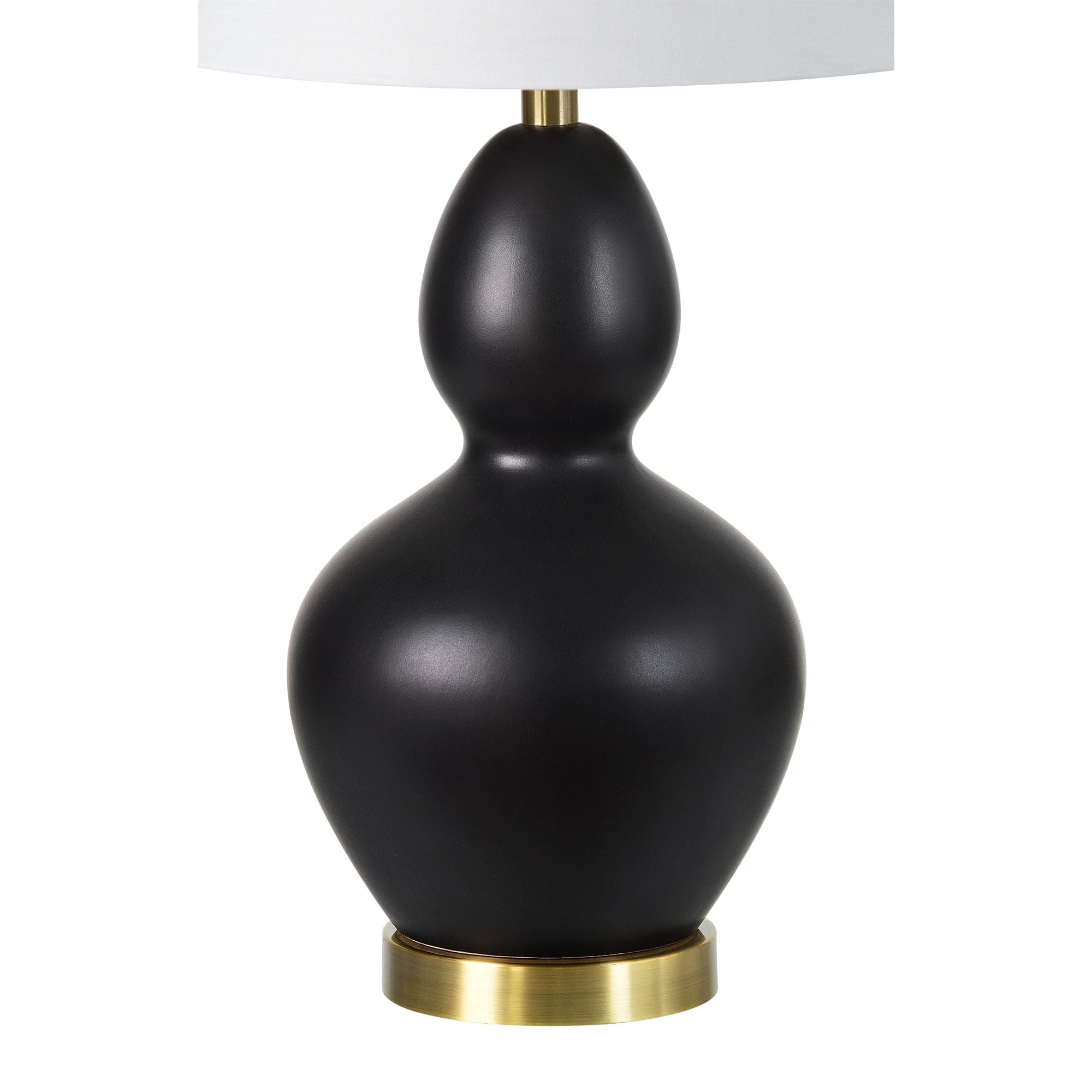 Kamilia Table Lamp Set highlighting the matte black ceramic base and brass accents.