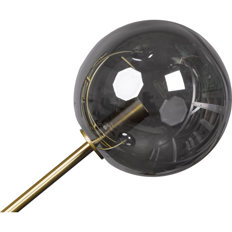 Laylani Ceiling Fixture with seven metallic spheres and gold accents, hanging from a long rod.