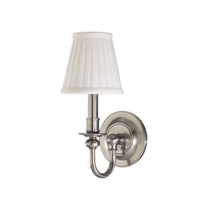 Beekman Wall Sconce in satin nickel shown from a second angle to highlight the arm curve and shade silhouette.