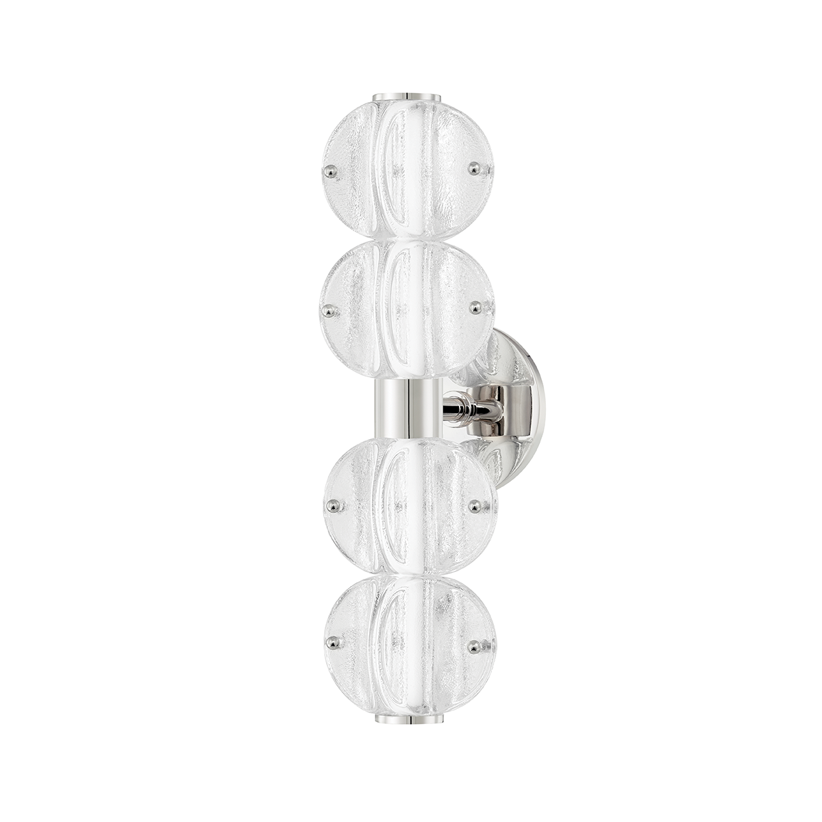 Lindley Bath And Vanity 4.75" in polished nickel shown from a second angle to highlight the arm spread and shade silhouette.
