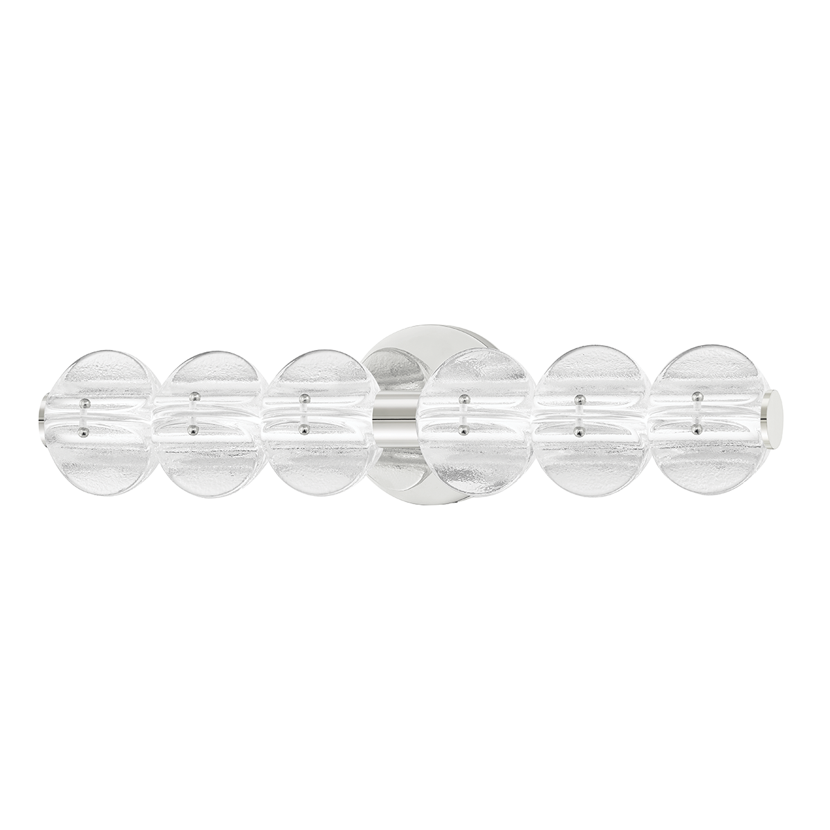 Lindley Bath And Vanity 5" in polished nickel shown from a second angle to highlight the arm spread and shade silhouette.