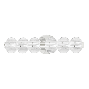Lindley Bath And Vanity 5" in polished nickel shown from a second angle to highlight the arm spread and shade silhouette.