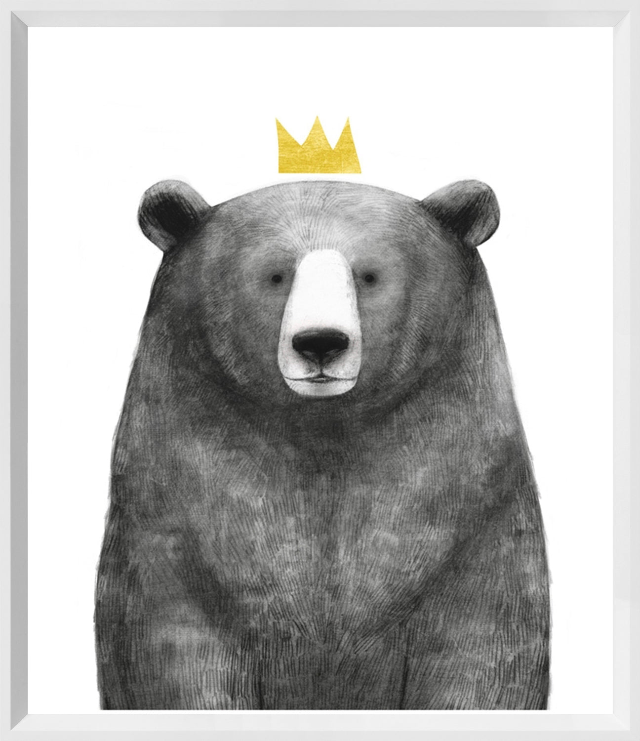 Royal Forester I wall art featuring a bear with a golden crown on a white background