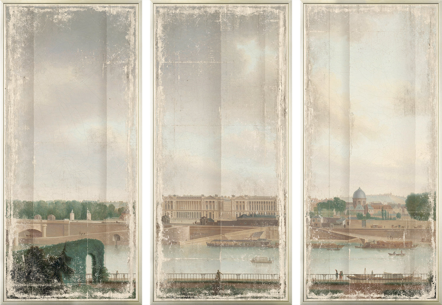 View From The Batavian Embassy Paris, 1801 wall art featuring a serene landscape with bridges and buildings.