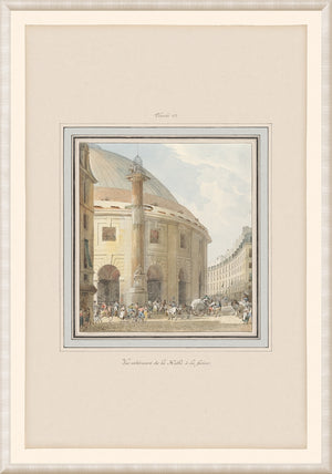 Pierre Fontaine Collection VIII wall art featuring a historical building with people and carriages.
