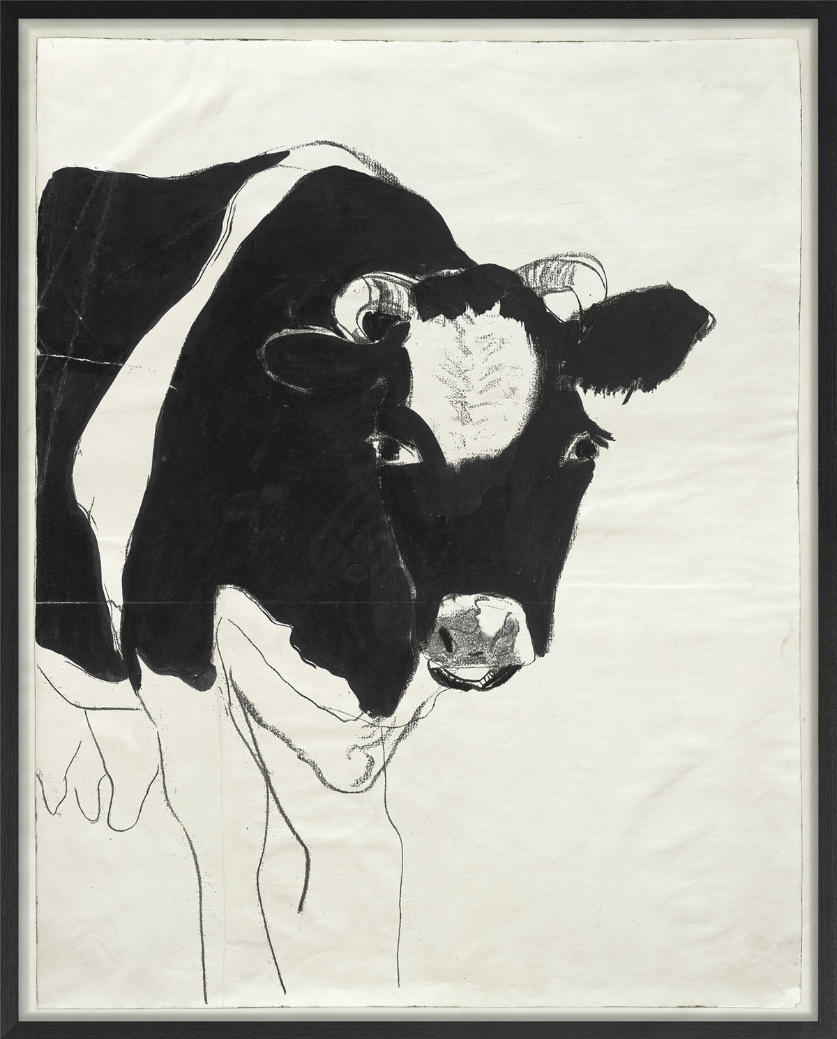 Cachet – Cow wall art featuring a black and white illustration of a cow's head.