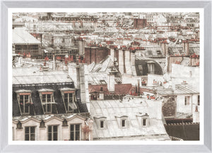 Terra Cotta Rooftops – Paris I wall art featuring a detailed view of Parisian rooftops.