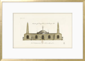 Engraving – Dairy House, 1778 by Celadon, depicting a historic building with domes and spires.