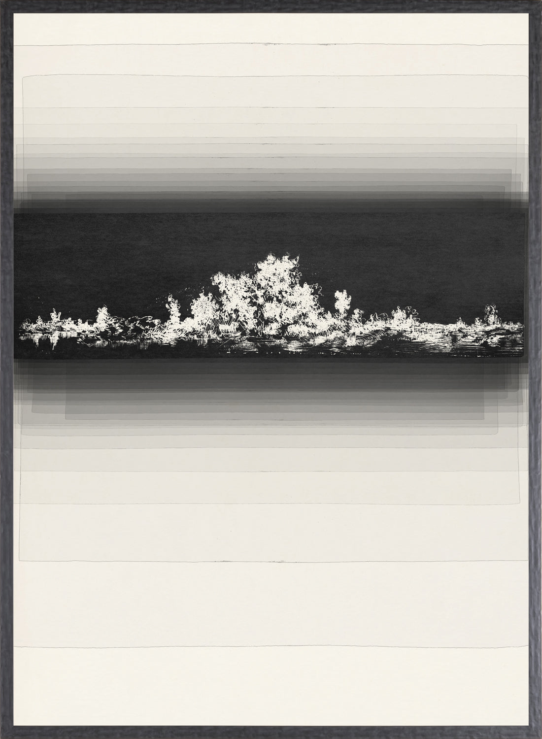 Evanescent I wall art featuring a monochromatic landscape with white and black tones.