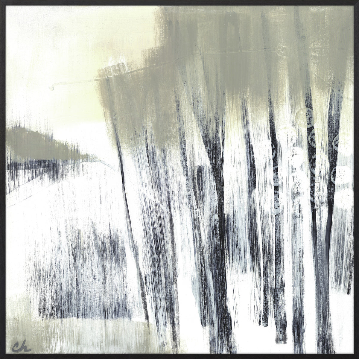 Winter Woods I wall art featuring abstract trees in muted gray and white tones