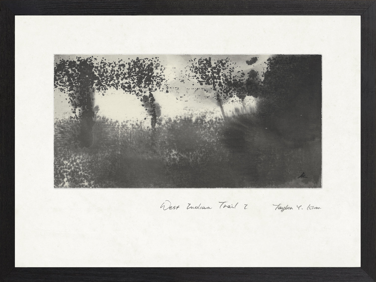 West Indian Trail I wall art featuring abstract black and white design with textured patterns.