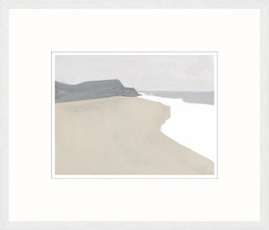 Coastal Planes I wall art featuring a serene beach scene with soft gray and beige tones.