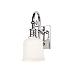 Keswick Bath And Vanity 5" in polished chrome shown from the front to reveal the arm spread and shade silhouette.