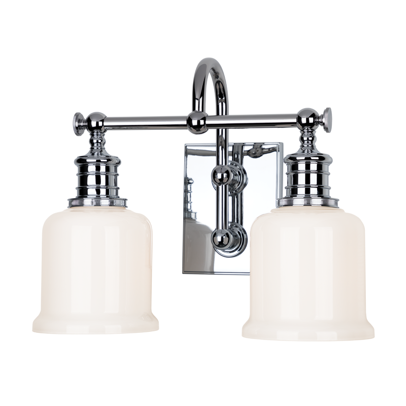 Keswick Bath And Vanity 13.5" in polished chrome shown from the front to reveal the arm spread and shade silhouette.