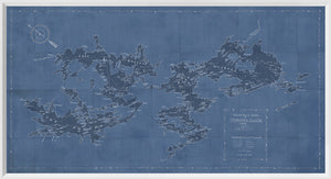 Motorboat Guide of Muskoka Lakes map in blue with white details and text