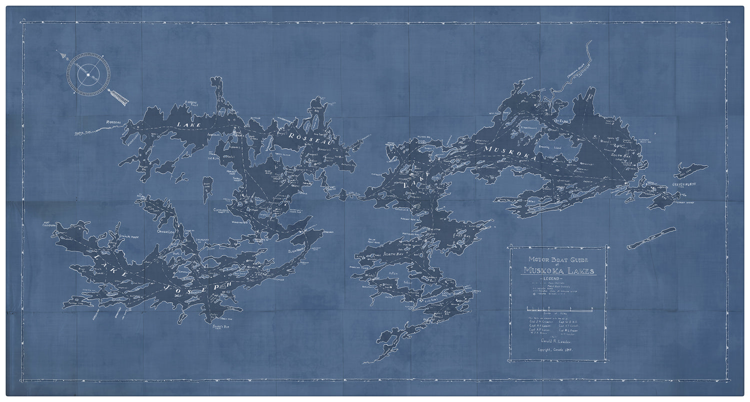Map – Motorboat Guide of Muskoka Lakes — architecture and travel fine art print shown from another angle