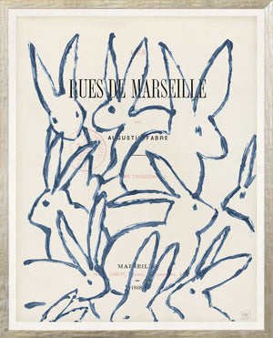 Parisienne Page XII wall art featuring blue outlined rabbits on a cream background