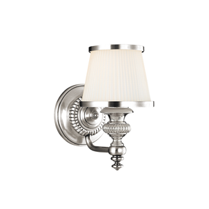 Milton Bath And Vanity 6" in polished nickel shown from a second angle to highlight the arm spread and shade silhouette.
