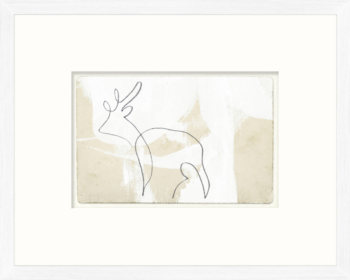 One Line – Deer wall art featuring a minimalist deer outline on a textured beige background