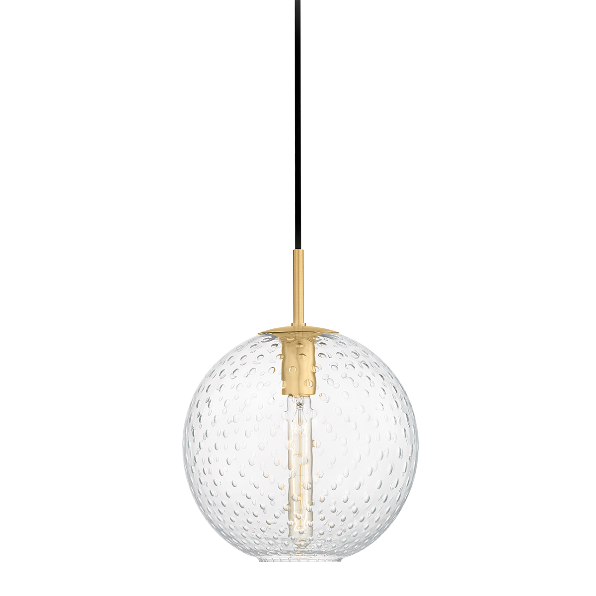 Rousseau Pendant 11.25" in aged brass shown from a second angle to highlight the shade shape and metal detail.