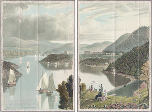 Washington Valley – West Point 1834 Diptych featuring serene landscapes with boats and mountains.