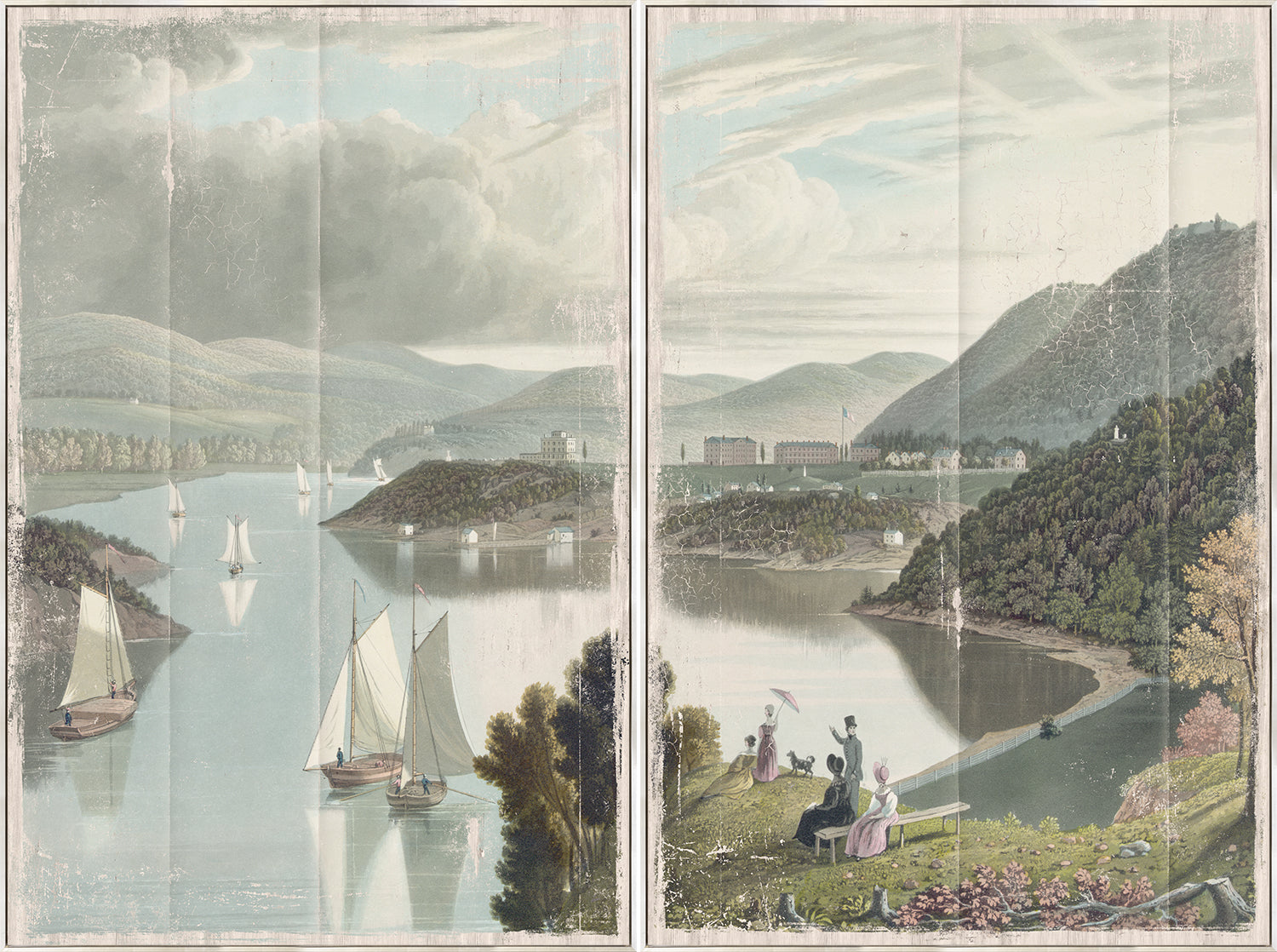 Washington Valley – West Point 1834 Diptych — architecture and travel gallery canvas art in neutral tones at Laurie Yapp Home