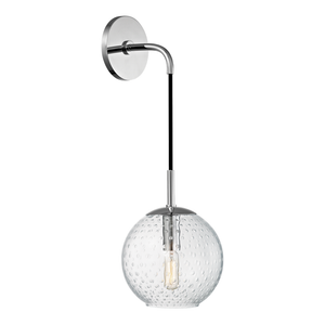 Rousseau Wall Sconce in polished chrome shown from the front to reveal the arm curve and shade silhouette.