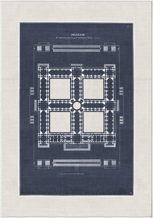 French Architectural Views IV wall art featuring a museum blueprint in navy and white.