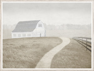 Greyson – Prairie Landscape wall art featuring a serene barn and winding path in soft tones.