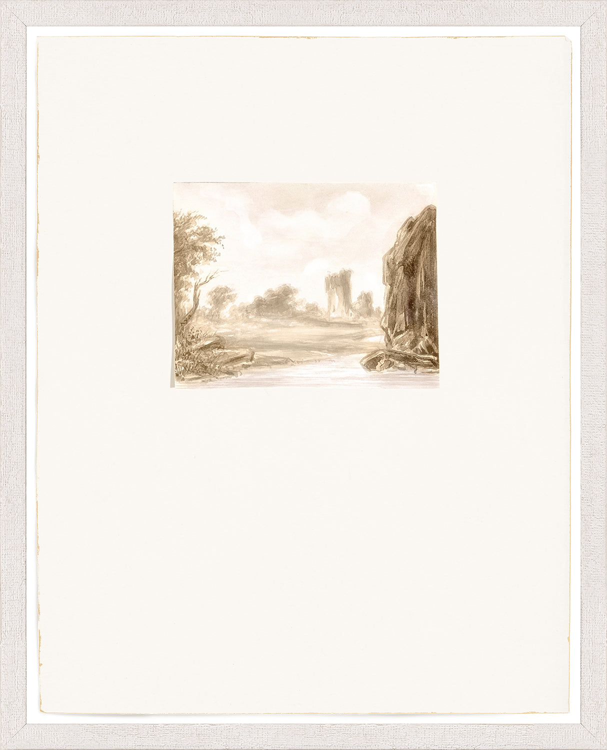 Ver Huell – Watercolours IV, soft sepia landscape watercolor with trees and rocks