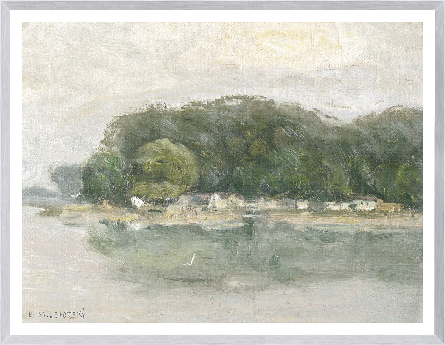 Bank on the Danube C. 1900 wall art featuring a serene landscape with trees and water.