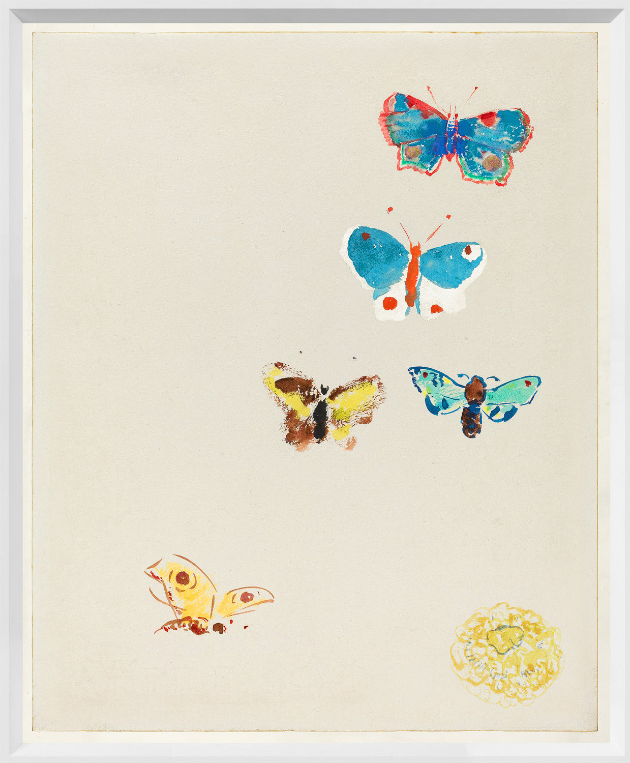Redon – Papillon et Fleurs I wall art featuring colorful butterflies on a beige background.