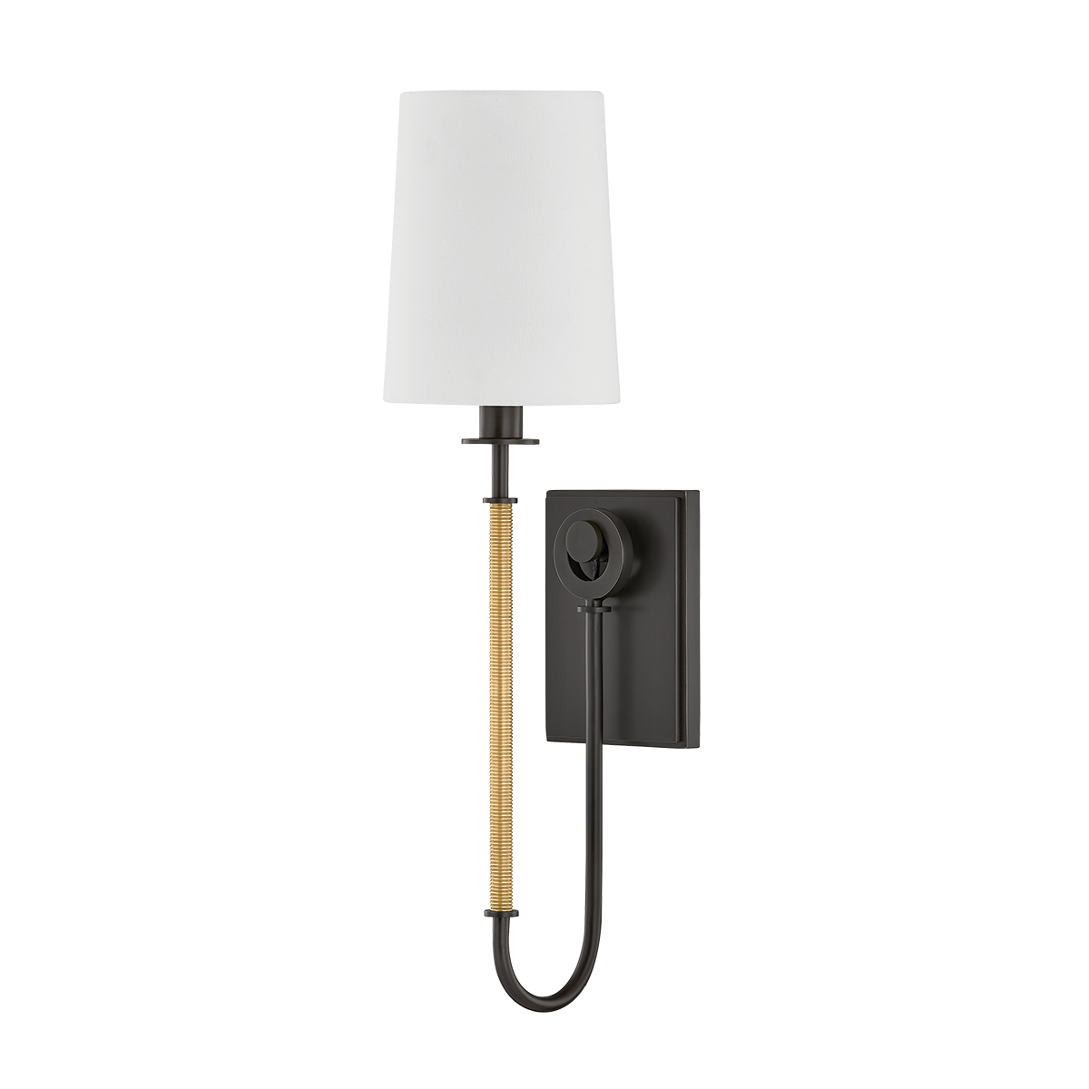 Glenmont Wall Sconce 5.25" in aged brass shown from a second angle to highlight the arm curve and shade silhouette.
