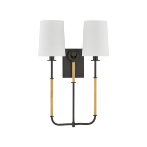 Glenmont Wall Sconce 14" in aged brass shown from a second angle to highlight the arm curve and shade silhouette.