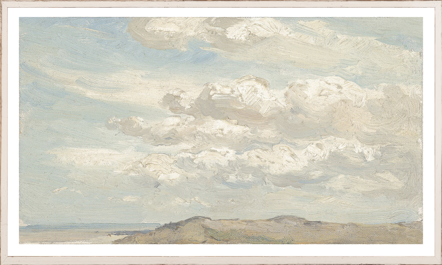 Top of the Dune C. 1850 wall art featuring soft clouds and a blue sky, textured brush strokes.