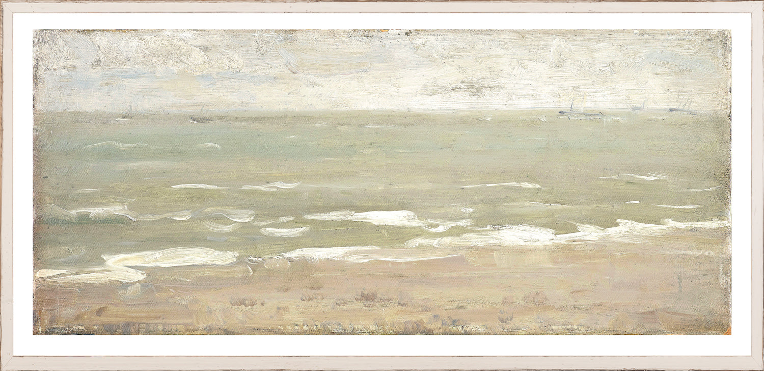 Seascape I C. 1860 wall art featuring a serene ocean view with soft waves and cloudy sky.