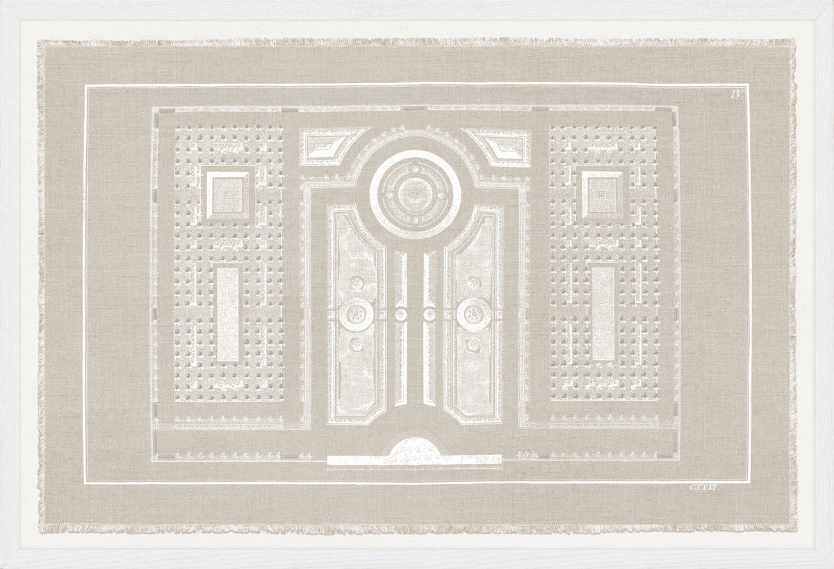 Parterre Classique IV wall art featuring a detailed garden layout in soft beige and white.