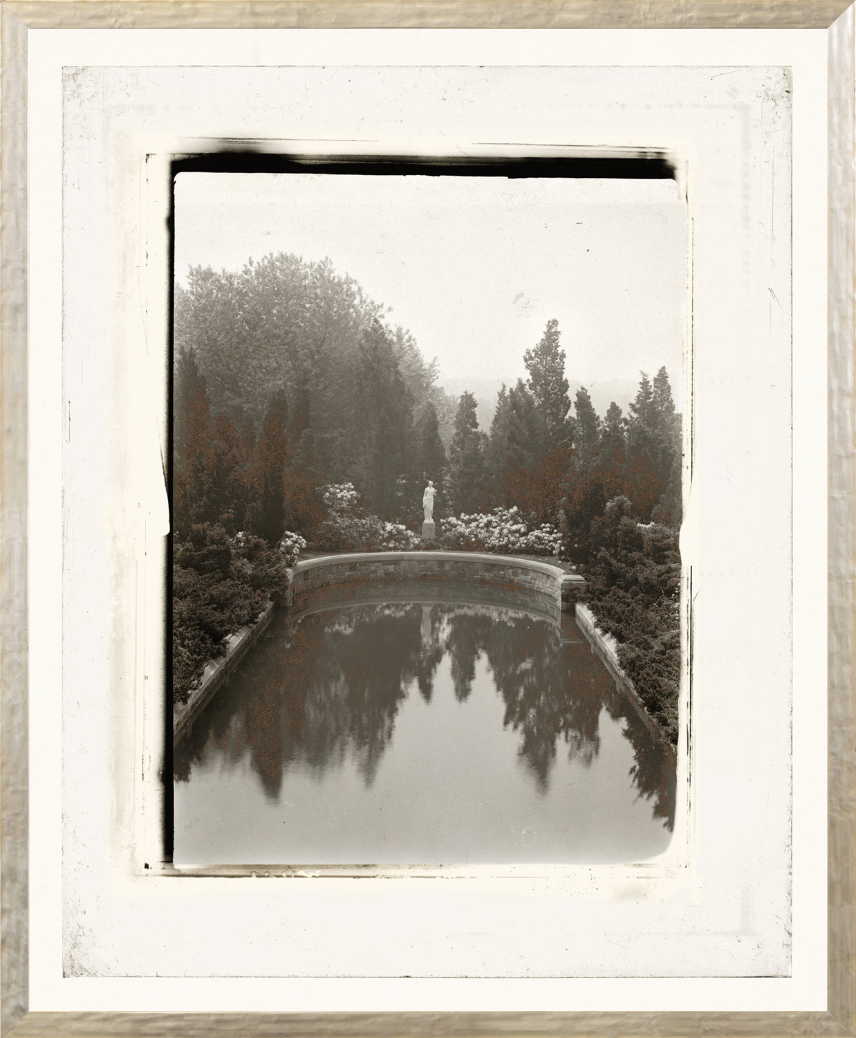Garden Lantern Slides III C. 1930 wall art featuring a serene garden scene with a statue and reflection in water.