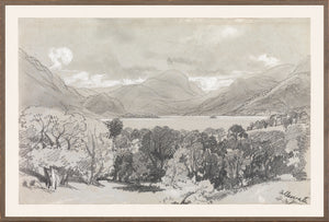 Lear – Folio Graphite Landscape III C. 1836, a landscape drawing featuring mountains and trees in graphite tones.