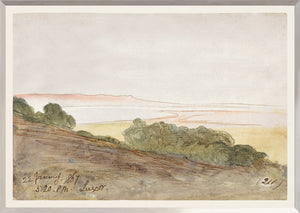 Lear – Watercolour Series, Pale Yellow I, landscape with soft hues, trees, and hills in watercolor style.